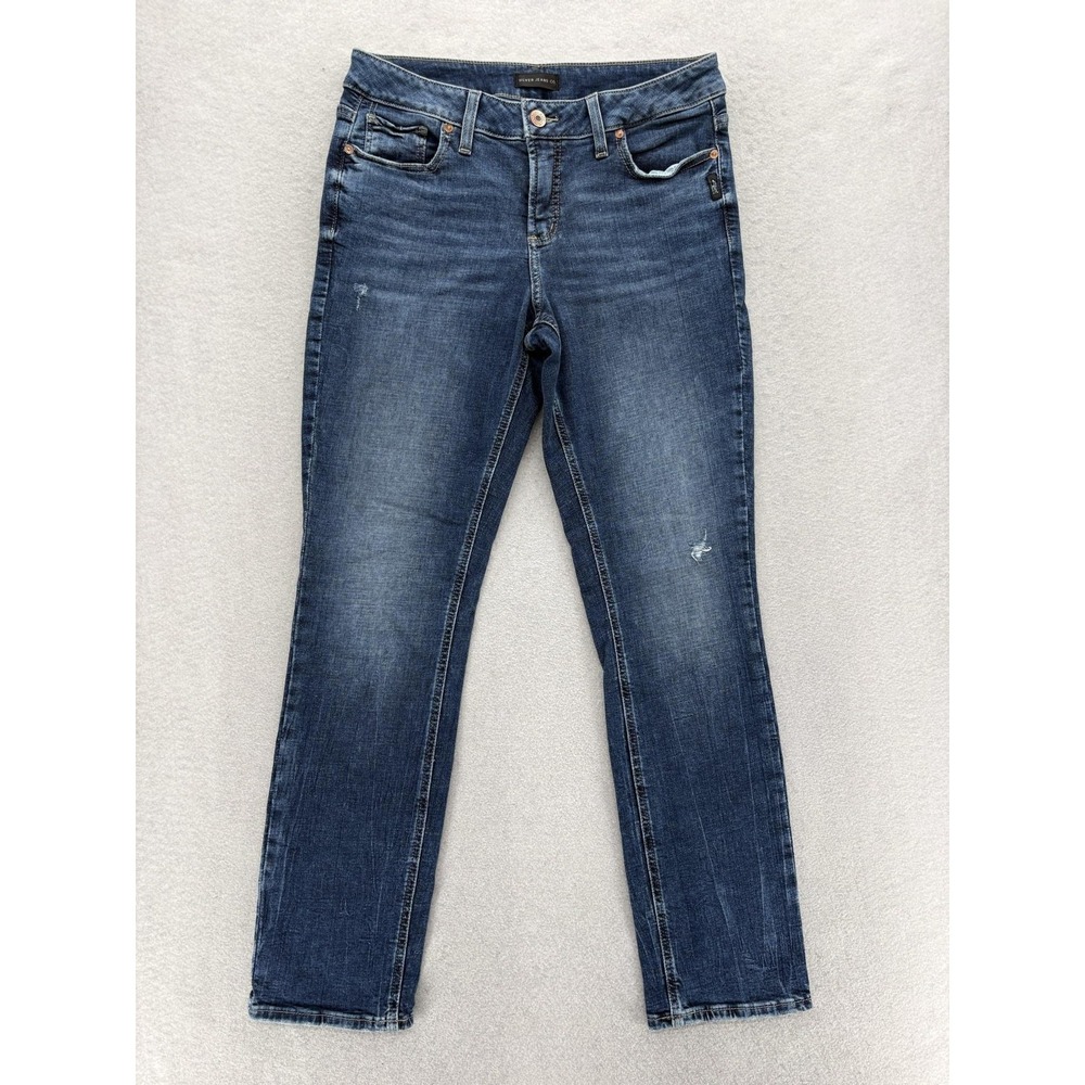 Silver Jeans Elyse Straight Jeans Womens 29x31 Blue Med Wash Mid Rise Stretch